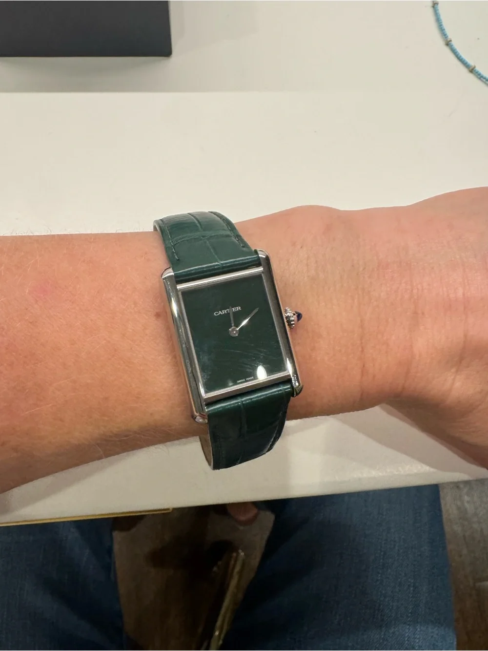 Cartier Tank Louis Watch w/ Green Dial and Strap